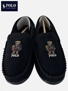 NWT Polo by Ralph Lauren Men's 9 Brenan Bear Embroidered Black Suede Loafers